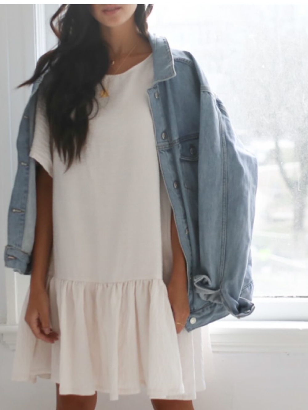 Emma Knudsen Lauren Dress White Oversized Shift Ruffle Hem Small Made Canada